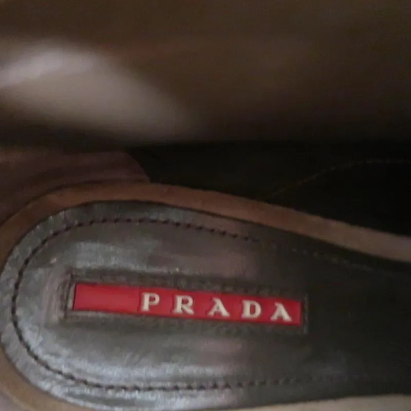 Prada Sport Desert Boots Beige Suede Size 38 High Heel Lace-Up Ankle Boots