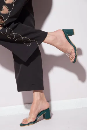 Transparent Cross-Strapped Heels - Emerald Green