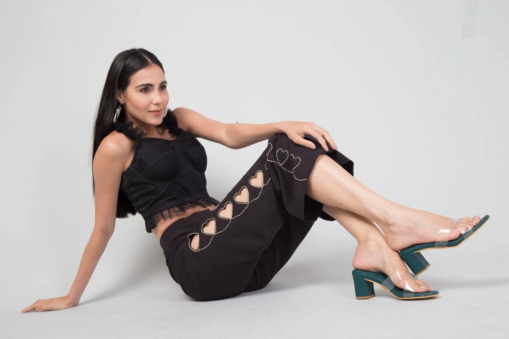 Transparent Cross-Strapped Heels - Emerald Green
