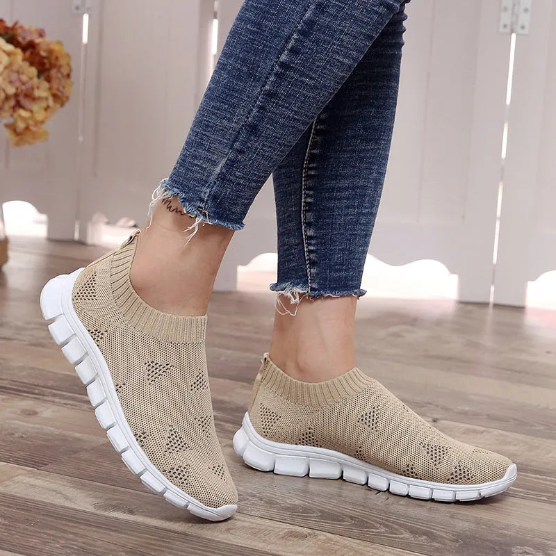 women Sneaker spring summer slip on platform knitting flats soft walking shoes